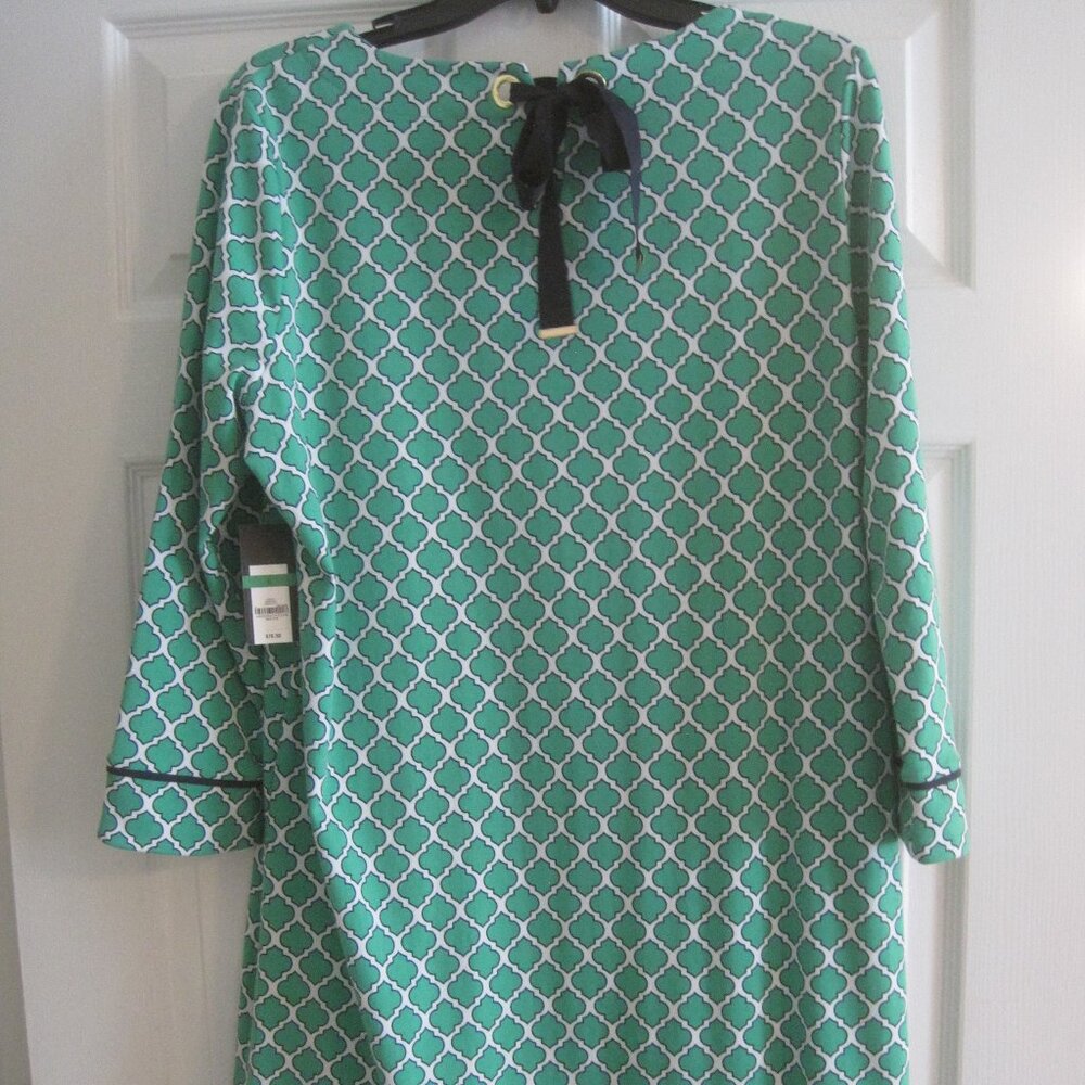 CROWN AND IVY GREEN, WHITE AND NAVY BLUE PRINT DRESS LARGE NWT $76.50 - Picture 3 of 8